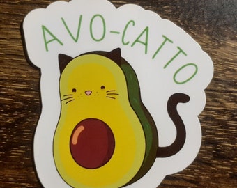 Avo-Catto Sticker, Avo-Catto, Avocado, Guacamole, Cats, Food Humor, Avocados, Food Stickers, Quirky, Funny, Scrapbooking, Cardmaking, Gift
