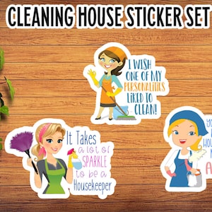 House Keeper Stickers, Cleaning Stickers, Adulting Sucks, Maid, Funny, Journal Sticker, Junk Journal, Laptop Sticker, Scrapbook Stickers