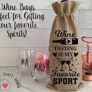 Wine Tasting Is My Favorite Sport Wine Bag, Wine Bag, Tote, Hostess Gift, Wine Tote, Housewarming Gift, Realtor Gift, Dinner Party
