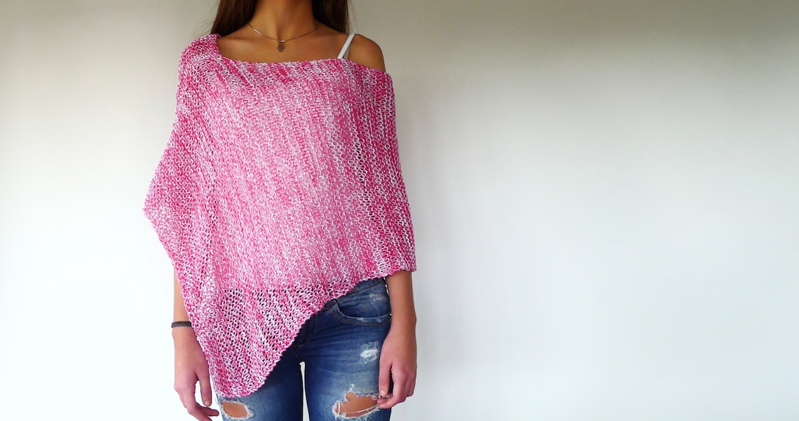 Pink Loose Knit Poncho. Cotton Summer Poncho. Beach Cover up Etsy