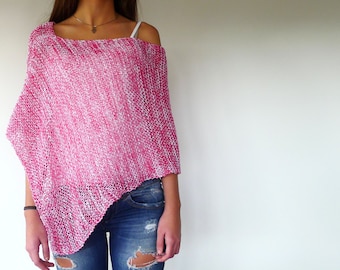 Poncho de verano rosa. Top de verano hecho a mano. Ropa de playa para mujer. Ponchos tejidos. Ideas para regalar para ella