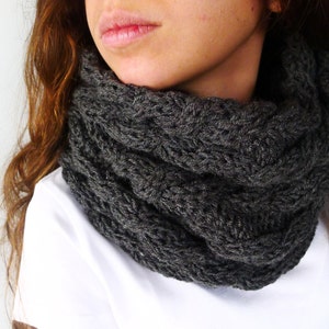 Cable Knit Tube Scarf. Knitted Hood Scarf. Grey Wool Snood. - Etsy