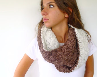 Reversible cowl neck scarf. Chunky knit cowl.  Womens wool snood. Tan knitted scarf. Gift idea for woman