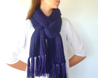 Men&#39;s knitted scarf in blue and black | Blue fringe scarf | Male scarf | Men&#39;s wool scarves