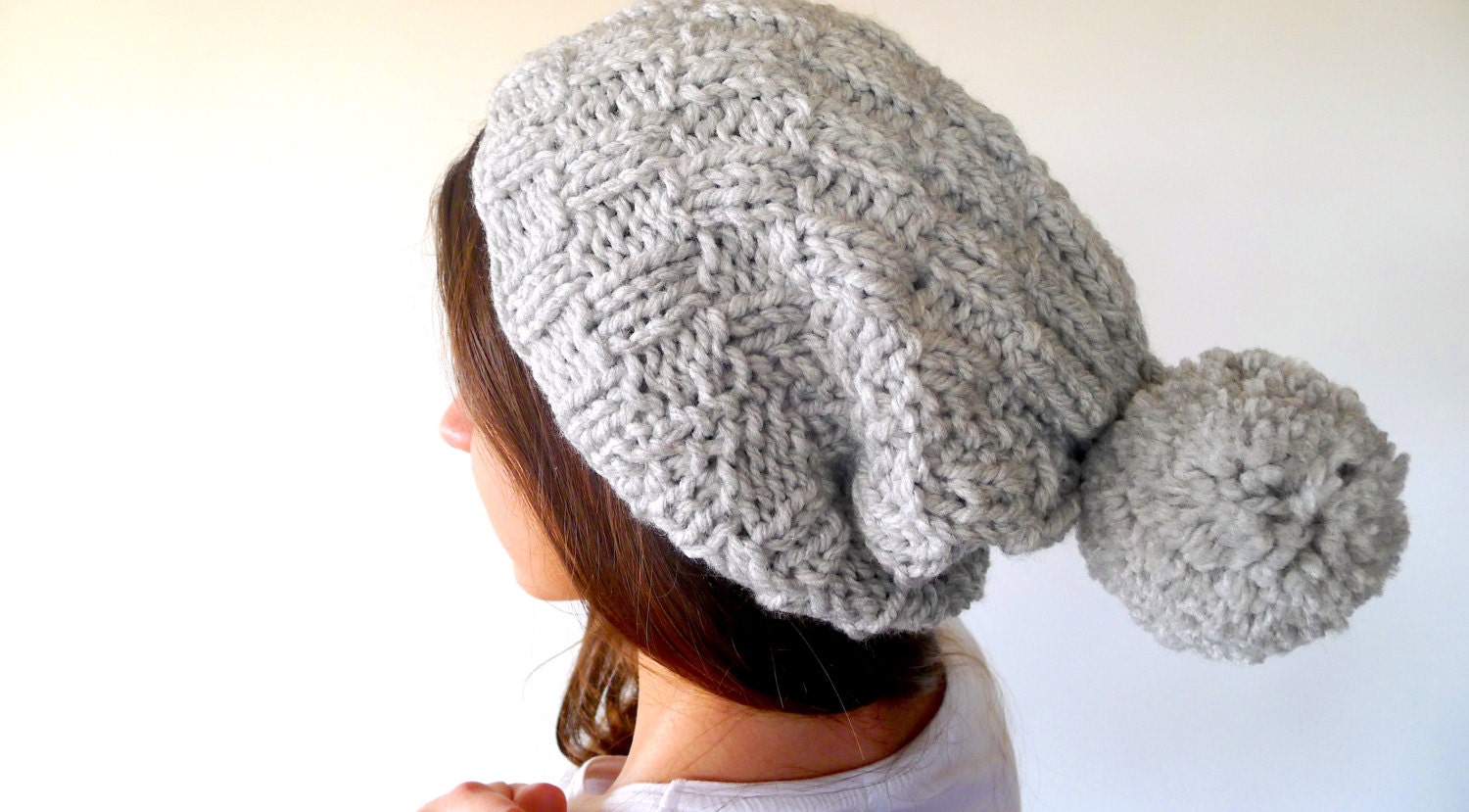 Slouchy Knit Hat With Big Pom Pom 