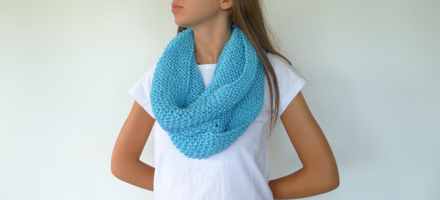 Bufanda turquesa de punto. Bufandas cerradas - Etsy España