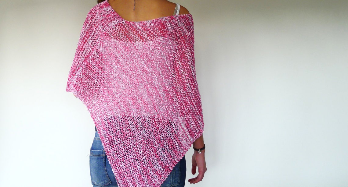 Pink Loose Knit Poncho. Cotton Summer Poncho. Beach Cover up Etsy