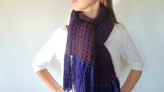 Bufanda marrón y azul Bufandas lana hechas a - Etsy España