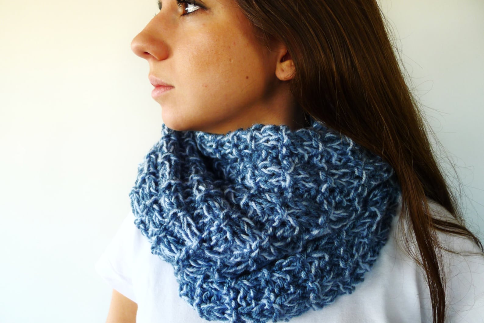 Blue Knit Tube Scarf. Knitted Hooded Scarf. Wool Neck Warmer. Etsy