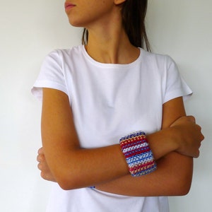 Knit spring bracelet. Multicolor knit bracelet. Colorful bracelet. Modern knitted jewelry. Gift for her