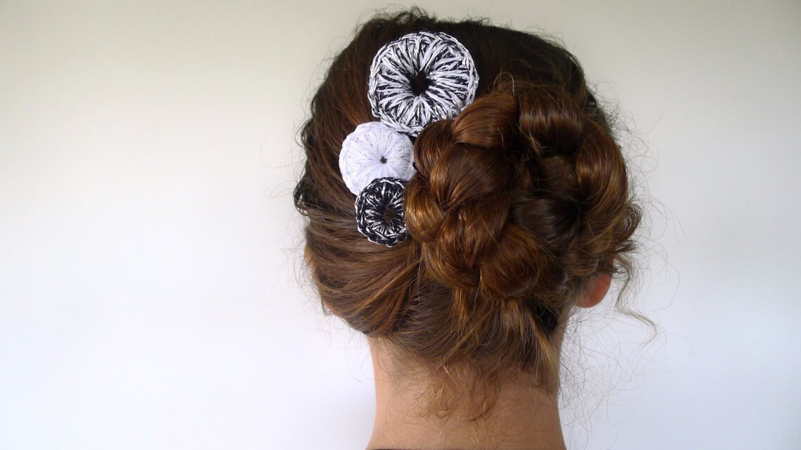 Bridal Hair Pins. Bun Hair Pieces. Black & White Hair Pin Set. Etsy