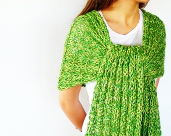 Bright green summer scarf | Cotton shawl scarf | Loose knit scarf | Women's shrugs | Unique handmade scarves