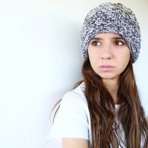 Hand knit beanie hat in olive green and grey. Mens winter hat. Womens knitted hat. Chunky knit hat. Gift idea for her