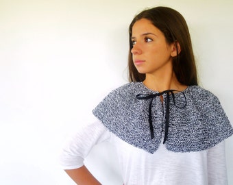 Hand knit shawl. Black knitted poncho. Womens shoulder wrap. Cotton shrug. Gift idea for her