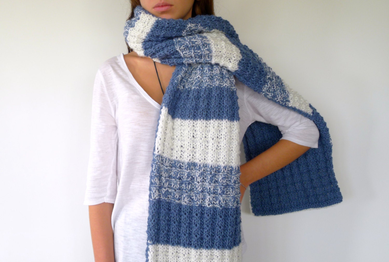 Bufanda Tejida De Punto Para Mujer Con Patrón De Cuadros Coloridos Y Flecos Largos Y Gruesos, Gorro De Invierno Cálido Y Bufanda Para Mujer, Azul Claro, Verde, Talla única