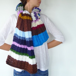 Knit striped scarf | Multi coloured scarf | Women's wool scarf |Striped knitted scarf