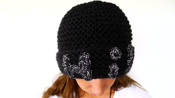 Custom Knit Hat With Brim. Black Beanie 