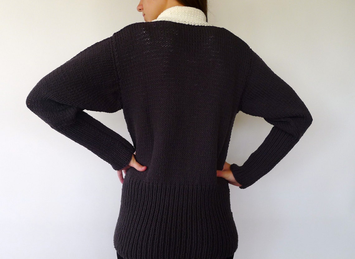 Grey Knit Sweater. Womans Winter Sweater. Cotton Knitted Sweater. Gift ...
