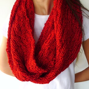 Red Infinity Scarf. Knit Cowl Scarf. Cotton Knitted Scarf. Summer ...