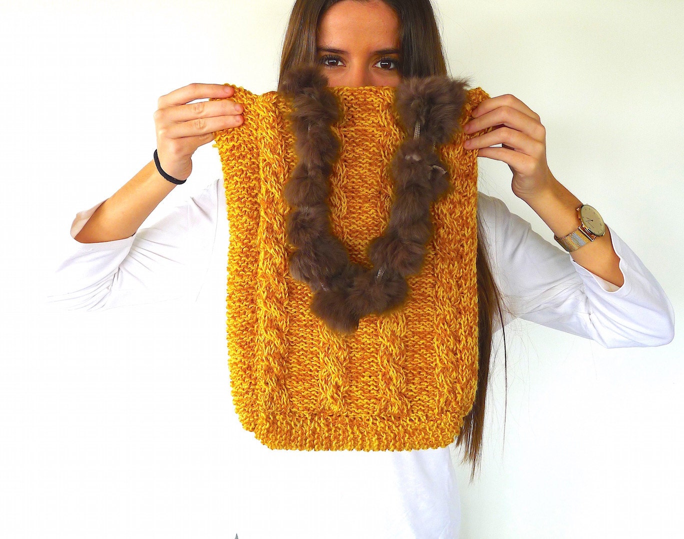 Cable Knit Tote Bag in Mustard Yellow Big Yellow Bag Etsy
