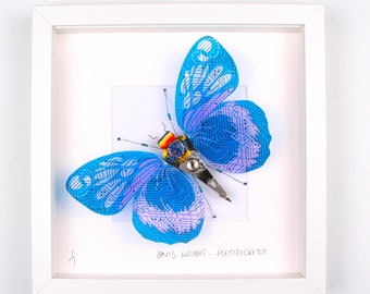 Blue Circuit Board Wing Butterfly Framed Wall Art | Recycled Sculpture