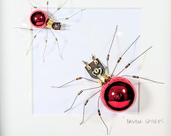Framed Recycled Christmas Bauble Spiders
