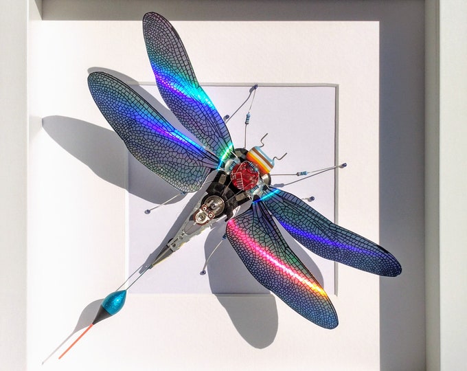 Featured listing image: Iridescent Winged Insects, Amazing Moving Rainbow Colours, Pearlescent, Mother of Pearl, Framed Insect, Handmade By Electrickery