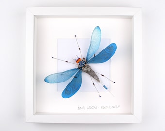 Taxidermy Gift Blue Damselfly Wings Circuit Board Art Father's Day Gift Electrickery Bug Computer Bug Birthday gift Nerdy Gift for her