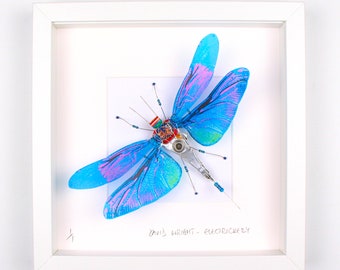 Framed Dragonfly Blue Dragonfly Insect Art Recycled Circuit Board Art Birthday Gift For Husband Wall Art Dragonfly Sculpture By Electrickery