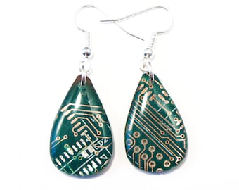 Circuit Board Earrings Teardrop Earrings Recycled Jewelry PCB Accessory Techie Jewellery Geek Gift Dangle Earrings