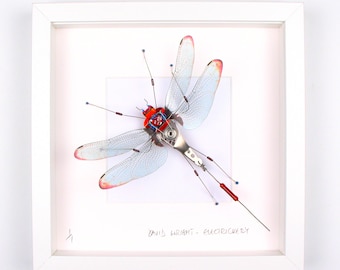 Red Tip Wing Dragonfly Framed Wall Art | Recycled Sculpture