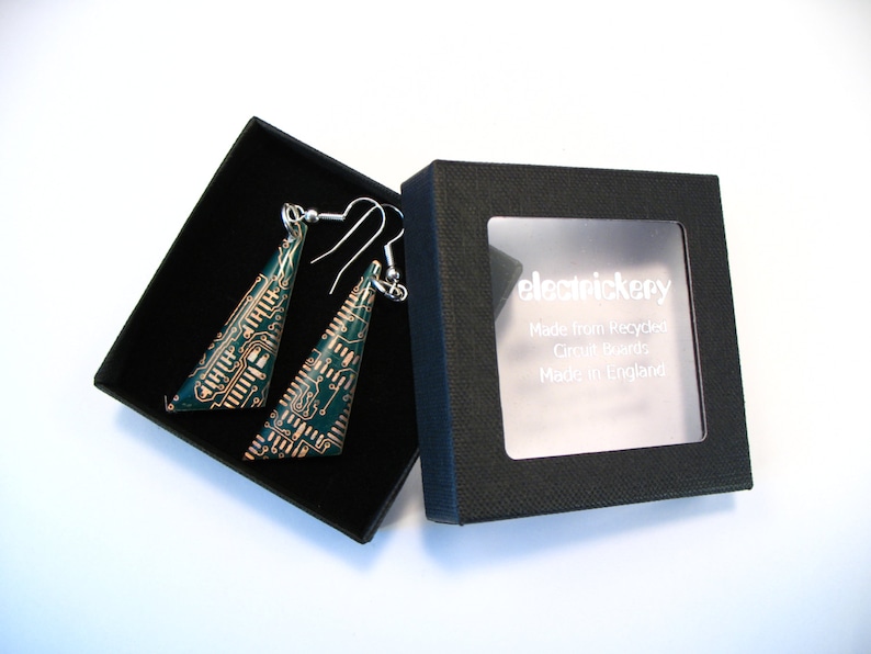 Circuit Board Earrings Green Recycled Jewelry PCB Techie Silver Jewellery Geek Motherboard Computer Chip Gift for Her Techie