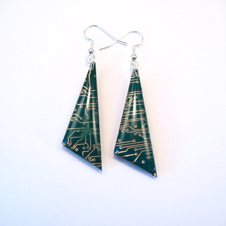 Circuit Board Earrings Green Recycled Jewelry PCB Techie Silver Jewellery Geek Motherboard Computer Chip Gift for Her Techie