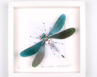 Green Damselfly Framed Wall Art | Recycled Sculpture