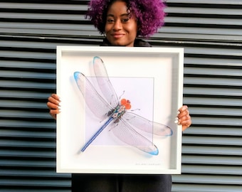 Giant Dragonfly Recycled Art Wings Framed Art Blue Dragonfly Insect Art Steampunk Dragonfly Mother's Day Gift For Her By Electrickery