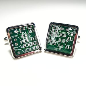 Square Green Circuit Board Cufflinks Geek Cufflinks Men&#39;s Gift  Gift For Him Electronic Accessory Eco Recycled Motherboard