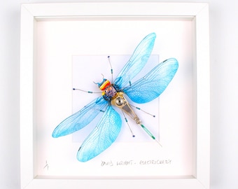 Blue & Purple Dragonfly Framed Wall Art | Recycled Sculpture