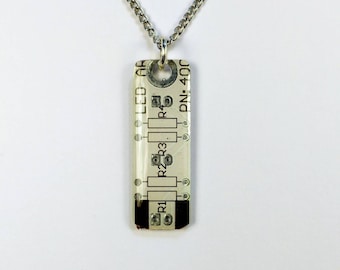 Circuit Board Necklace White Pendant Recycled Jewelry PCB Techie Silver Jewellery Geek Motherboard Computer Chip Gift for Her Techie