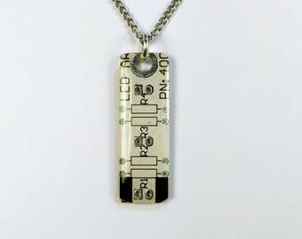 Circuit Board Necklace White Pendant Recycled Jewelry PCB Techie Silver Jewellery Geek Motherboard Computer Chip Gift for Her Techie