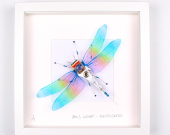 Iridescent Dragonfly Framed Wall Art | Recycled Sculpture