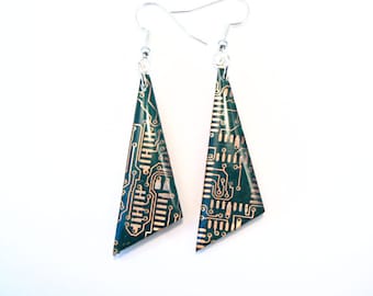 Circuit Board Earrings Green Recycled Jewelry PCB Techie Silver Jewellery Geek Motherboard Computer Chip Gift for Her Techie