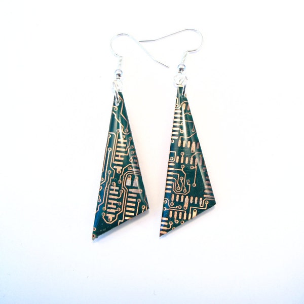 Circuit Board Earrings Green Recycled Jewelry PCB Techie Silver Jewellery Geek Motherboard Computer Chip Gift for Her Techie