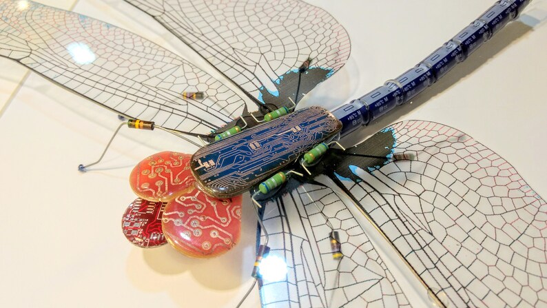 Giant Dragonfly Recycled Art Wings Framed Art Blue Dragonfly Insect Art Steampunk Dragonfly Mother's Day Gift For Her By Electrickery image 9