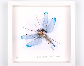 Blue Dragonfly Art Insect Taxidermy Dragonfly Wings Framed Insect Engineer Gift Electrickery Bug Art Computer Bug Mother's Day Gift For Her