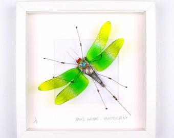 Framed Dragonfly Steampunk Dragonfly Wings Recycled Circuit Board Art Mother's Day Gift for Husband Garden Sculpture By Electrickery