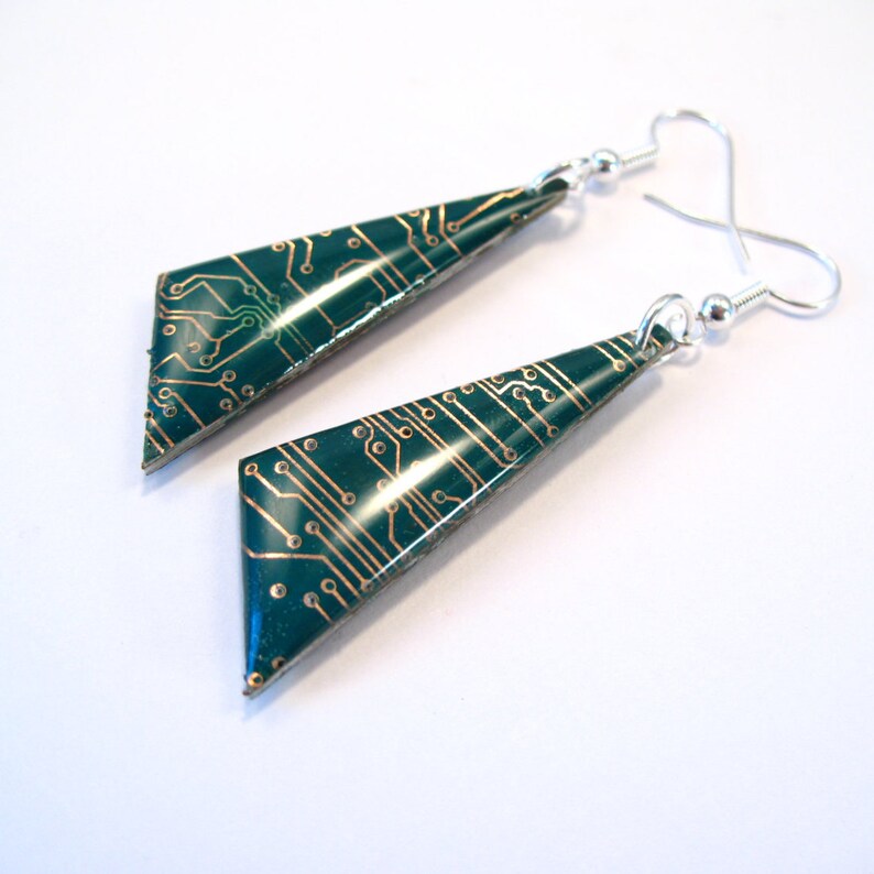 Circuit Board Earrings Green Recycled Jewelry PCB Techie Silver Jewellery Geek Motherboard Computer Chip Gift for Her Techie