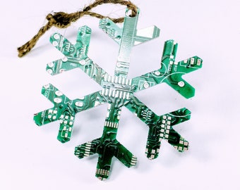 Recycled Circuit Board Snowflake Christmas Tree Decoration