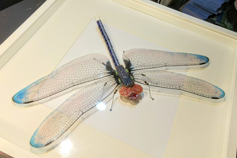 Giant Dragonfly Recycled Art Wings Framed Art Blue Dragonfly Insect Art Steampunk Dragonfly Mother's Day Gift For Her By Electrickery image 4