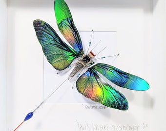 Green Iridescent Dragonfly, Made From Recycled Electrical Waste by David Wright at Electrickery. Techsidermy