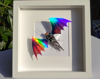 Iridescent Bat, made with recycled circuit boards by David Wright at Electrickery